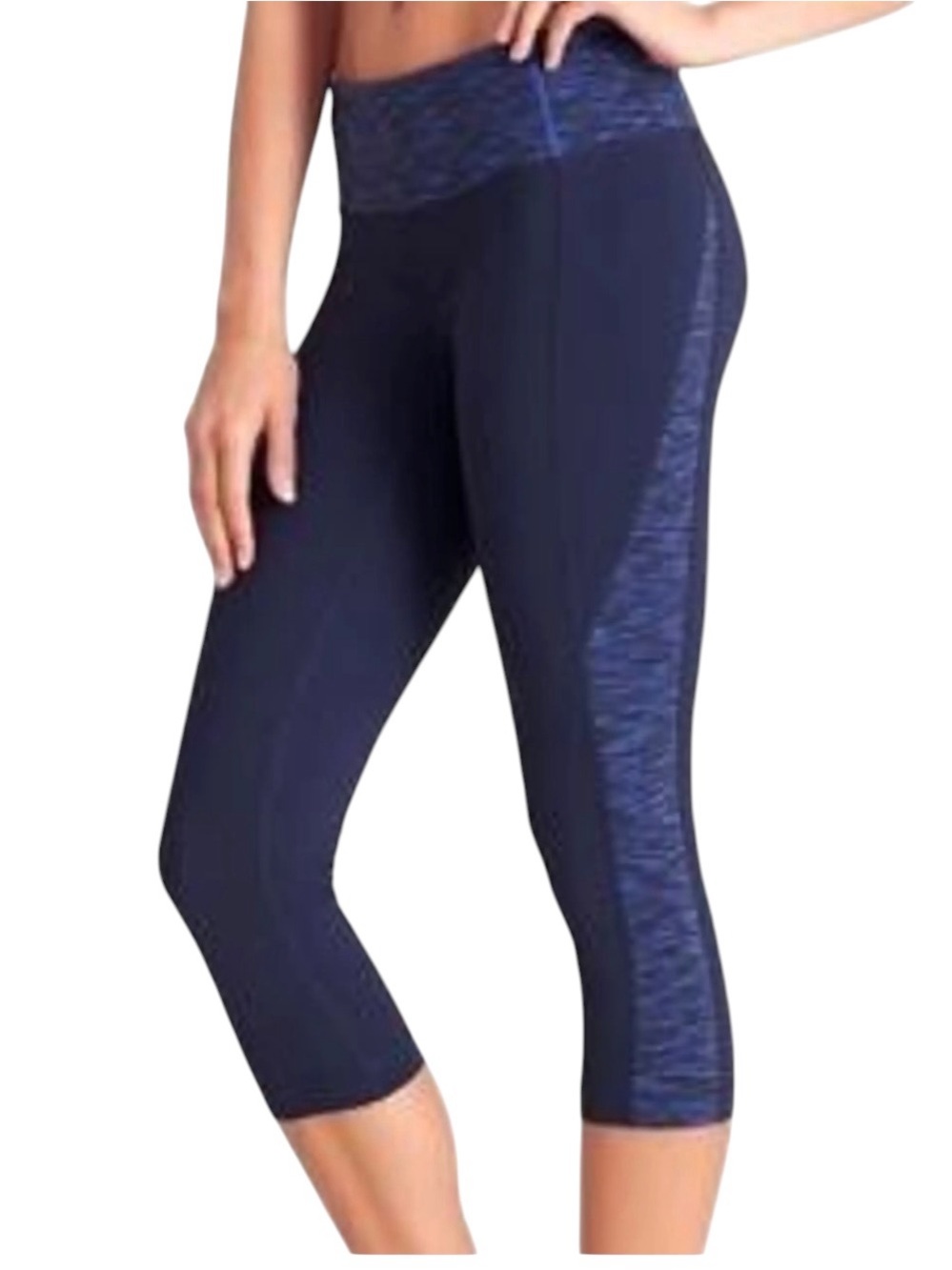Athleta Revelation Splits Capri Leggings Navy Blue Space Dye Size Medium